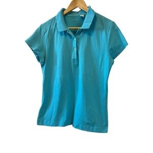 LADY HATHAWAY Turquoise Casual Collared Short Sleeve Polo Shirt L